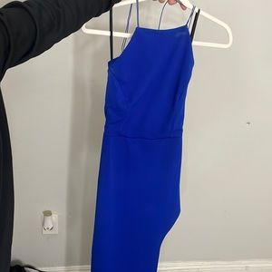 Halter neck, backless dress with slit